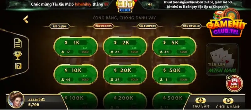 Tham gia trải nghiệm game tiến lên miền nam hitclub